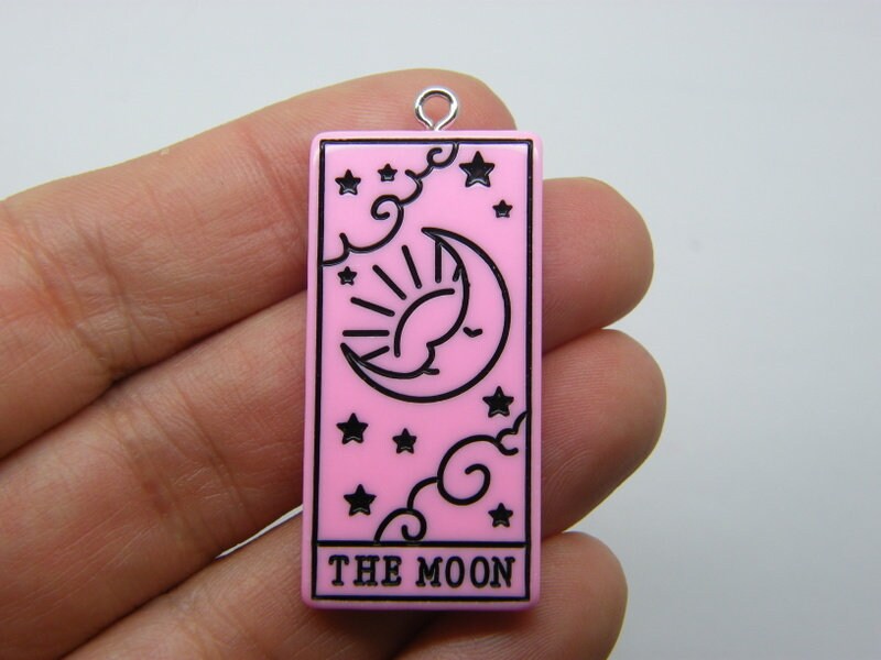 1 The moon tarot reading card pendant pink black resin HC390