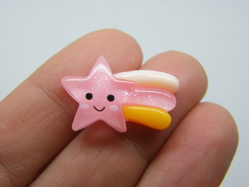 8 Shooting star embellishment cabochons pink resin S241
