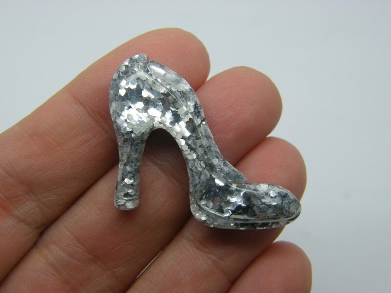 8 High heel shoe embellishment cabochon silver glitter resin CA9