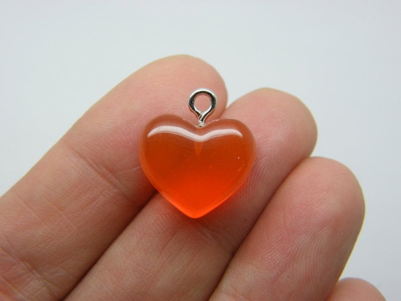 10 Heart charms imitation jelly orange resin H32