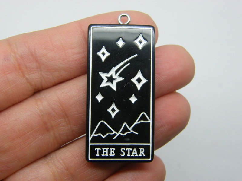 1 The star tarot reading card pendant black  white resin HC352