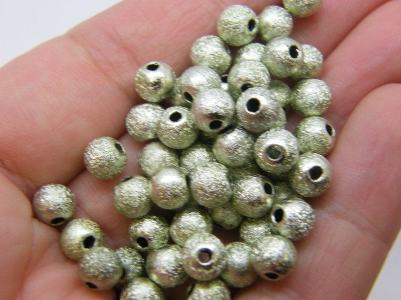 100 Moon dust textured beads 6mm pale green acrylic AB323 - SALE 50% OFF