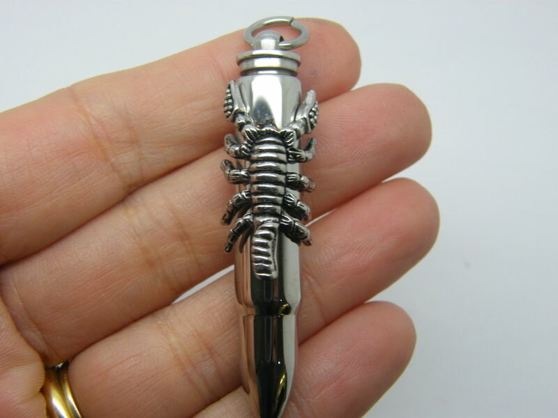 1 Bullet scorpion pendant antique silver tone stainless steel  G15