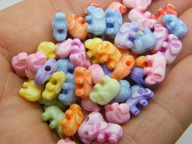 100 Elephant beads random mixed acrylic AB218  - SALE 50% OFF