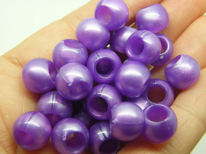 50 Purple beads 12 x 9mm pearlized acrylic AB692 - SALE 50% OFF
