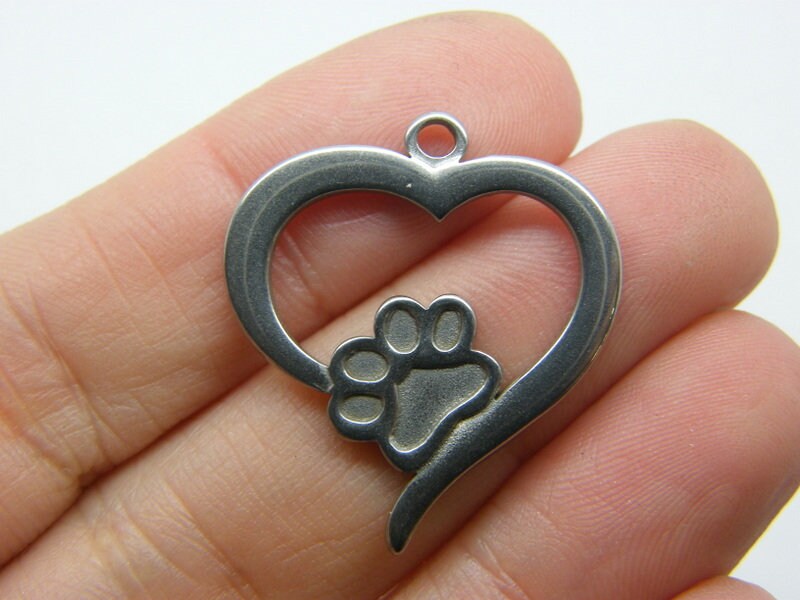 1 Heart paw print pendant stainless steel A539