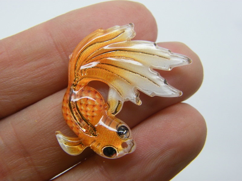 BULK 30 Goldfish fish pendants orange acrylic FF577