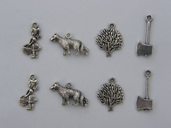 The Little Red Riding Hood Charms Collection - 8  antique silver tone charms