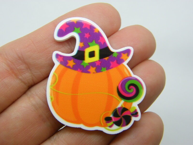 4 Witch hat pumpkin candy embellishment cabochons resin HC423