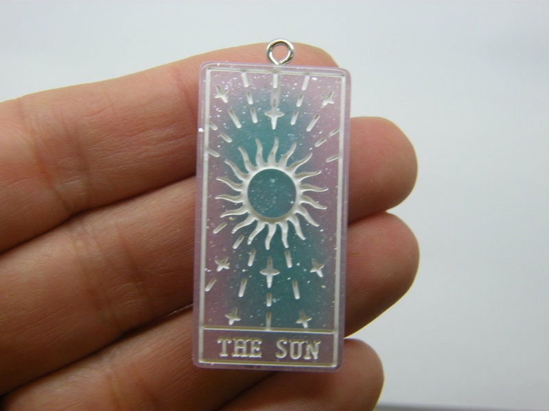 1 The sun tarot reading card pendant blue pink white resin HC441