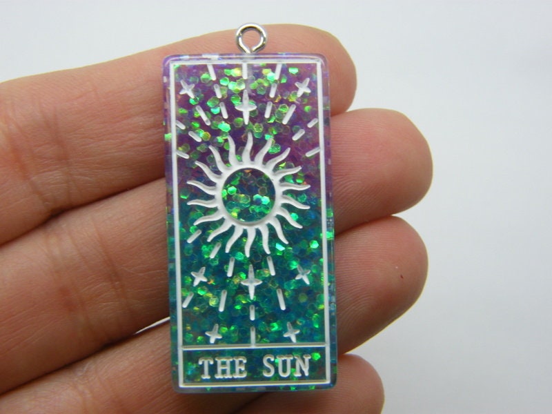 1 The sun tarot reading card pendant purple blue resin HC434