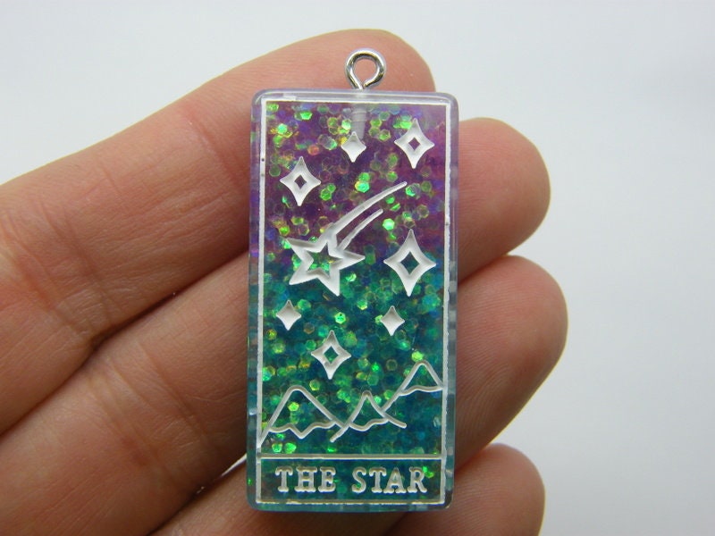 1 The star tarot reading card pendant purple blue resin HC430