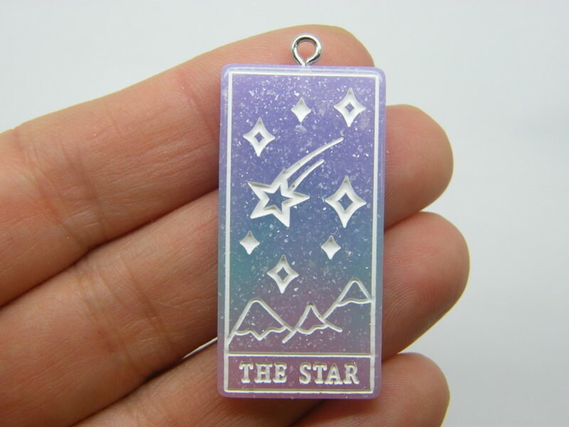 1 The star tarot reading card pendant purple blue  pink resin HC436