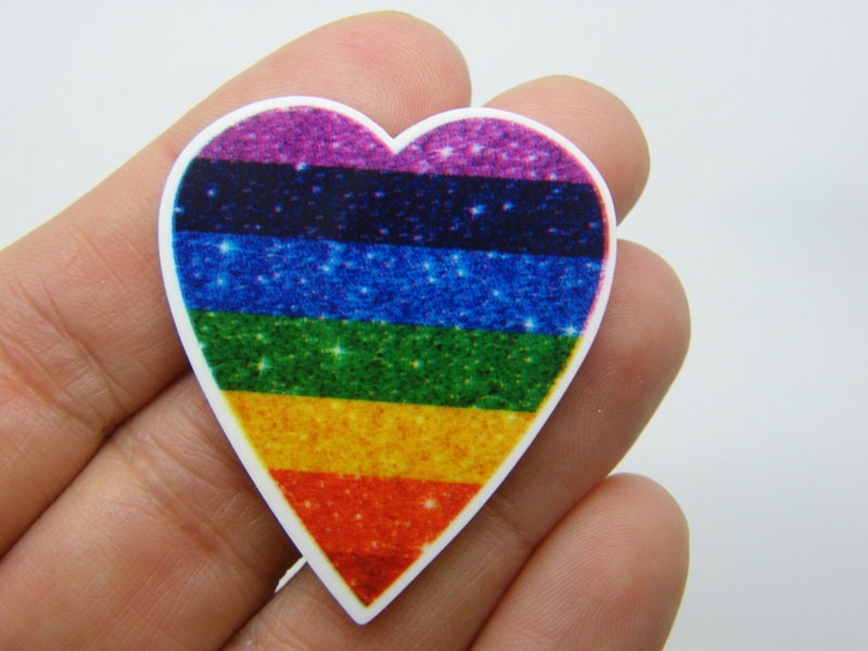 8  Rainbow heart embellishment cabochons resin H126