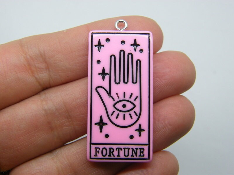 1 Fortune tarot reading card pendant pink black resin HC384