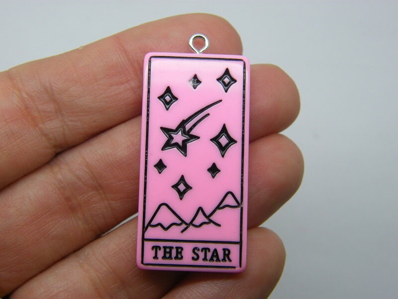 1 The star tarot reading card pendant pink black resin HC389
