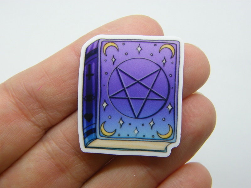 8 Spell book Witch embellishment cabochons black purple yellow white resin HC446