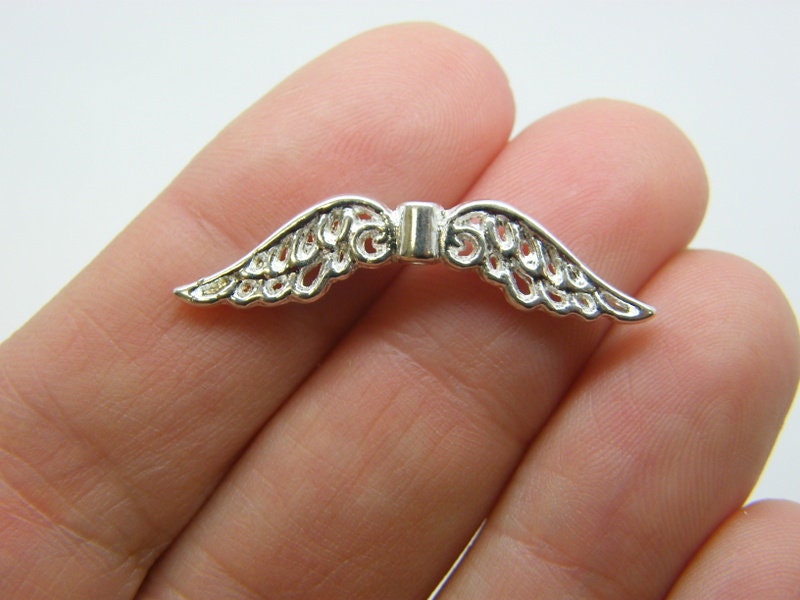 14 Angel wing spacer beads silver plated tone AW22