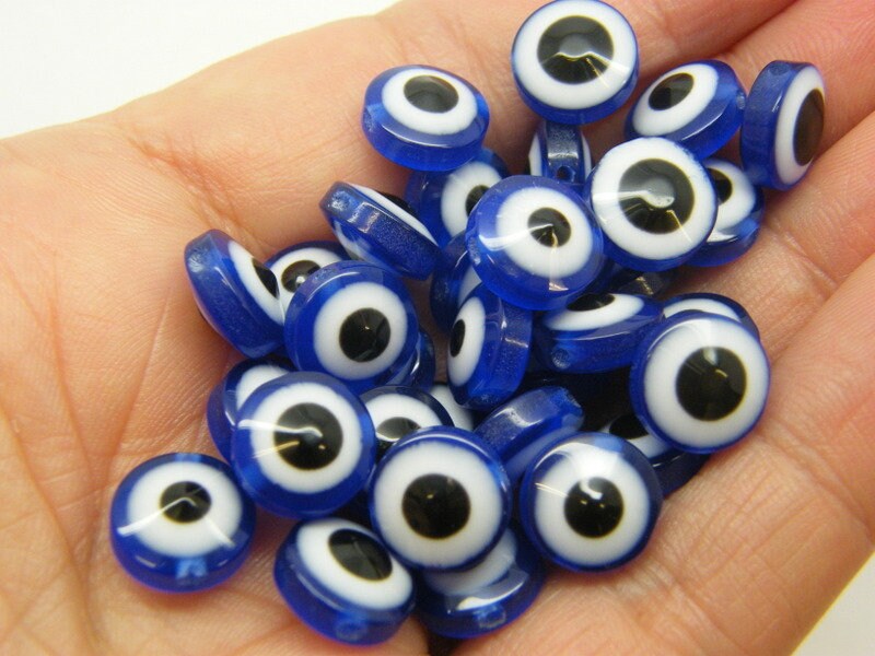 50 Evil eye 10mm beads blue resin AB319