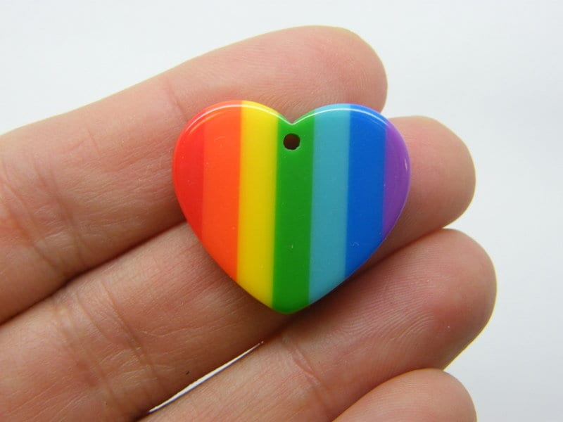 2 Rainbow heart pendants resin H133
