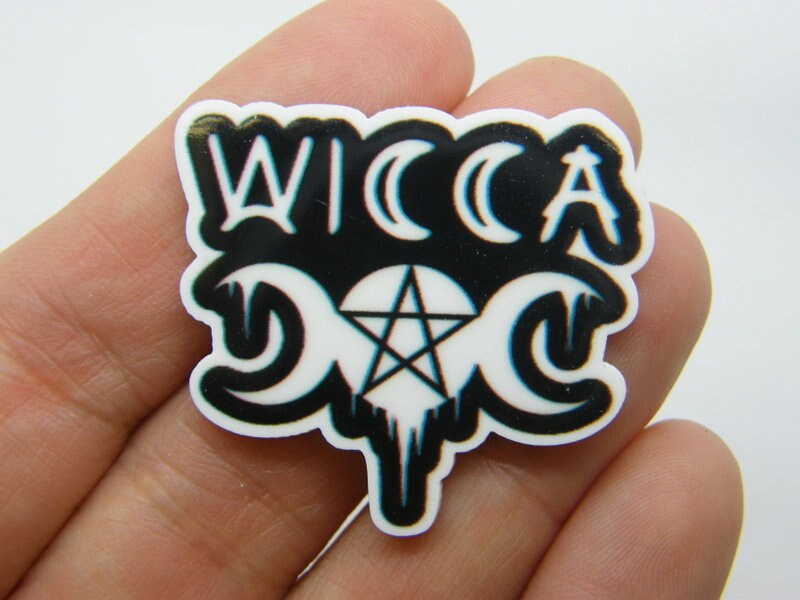 9 Wicca triple moon printed embellishment cabochons black white resin HC418