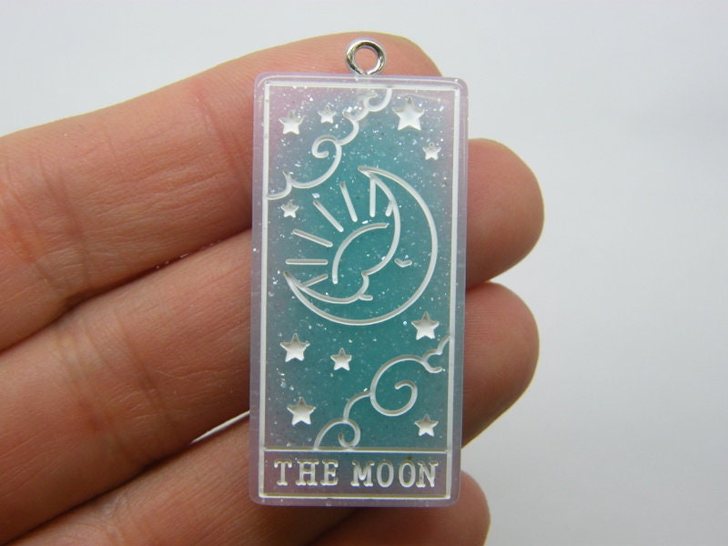 1 The moon tarot reading card pendant blue pink white resin HC444