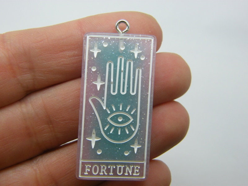 1 Fortune tarot reading card pendant blue pink white resin HC442