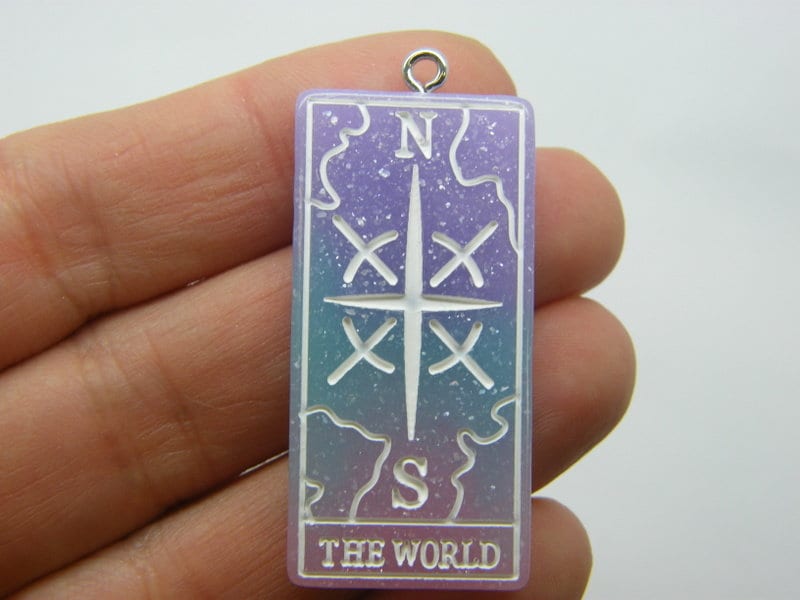1 The world tarot reading card pendant purple blue  pink resin HC438
