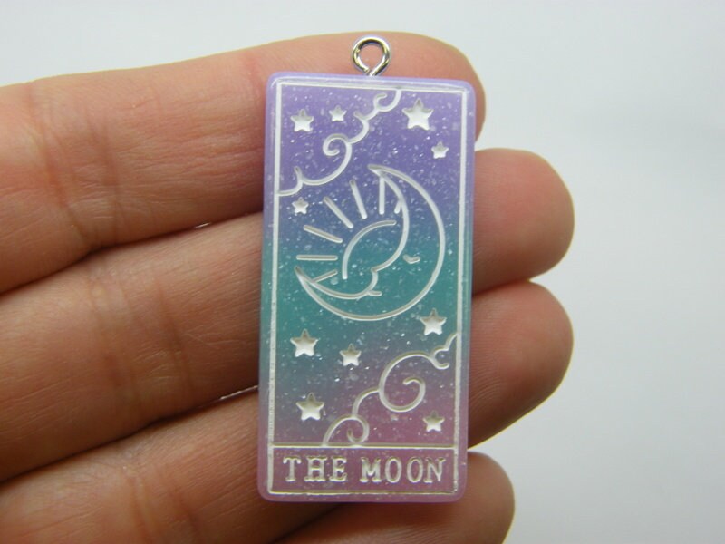 1 The moon tarot reading card pendant purple blue  pink resin HC437