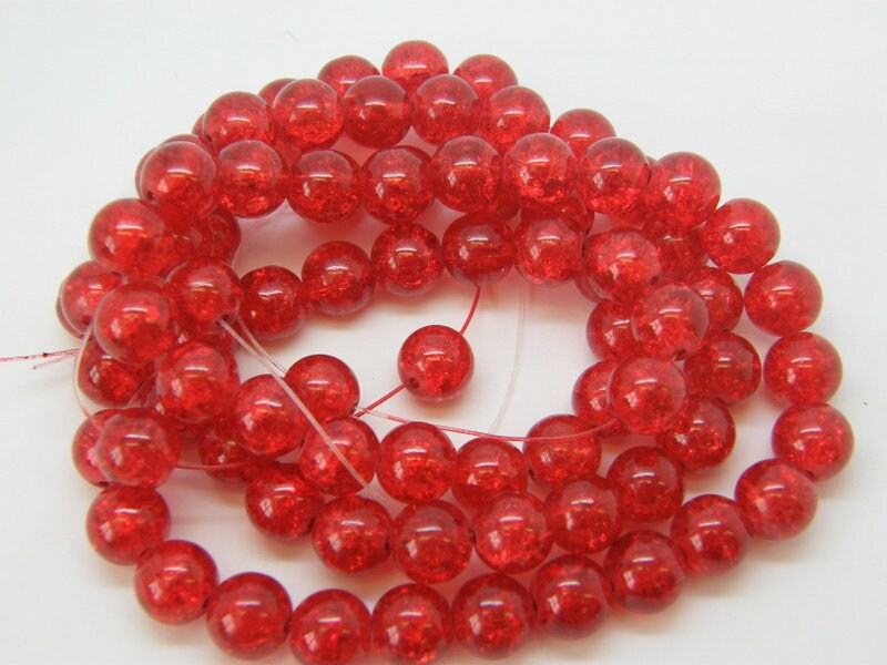 80 Red crackle glass beads 10mm B236