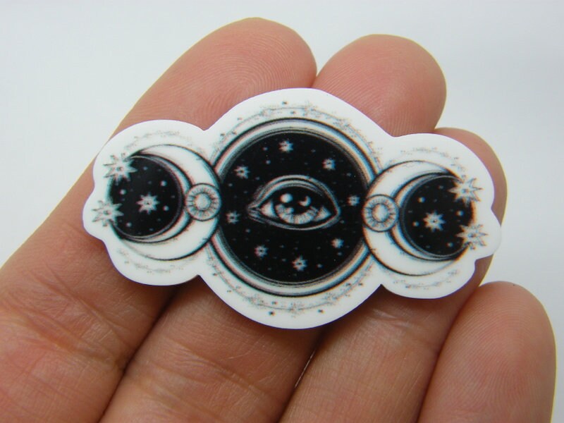 12 Triple moon eye glue on cabochon printed white black acrylic HC422
