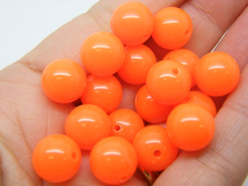 50 Neon beads 12mm bright orange acrylic BB771