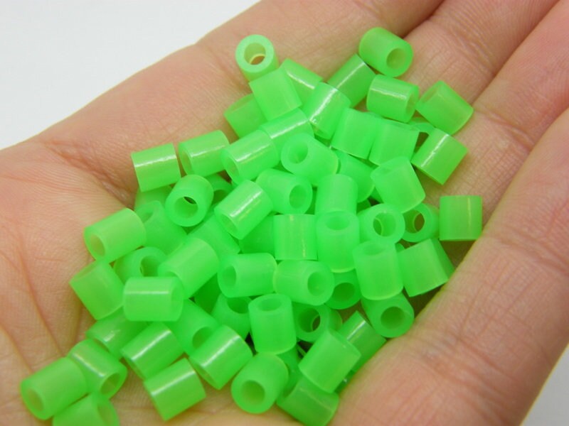 200 Green neon beads cylinder 5 x 5mm acrylic BB778  - SALE 50% OFF