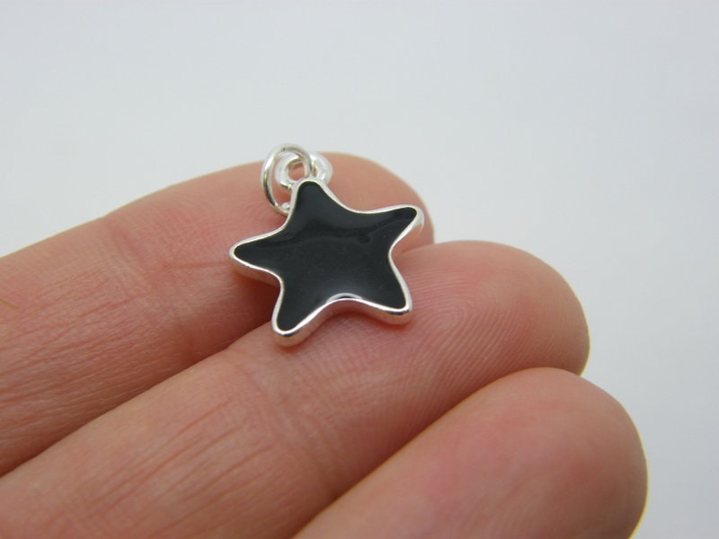 4 Star charms black enamel and silver plated tone S103