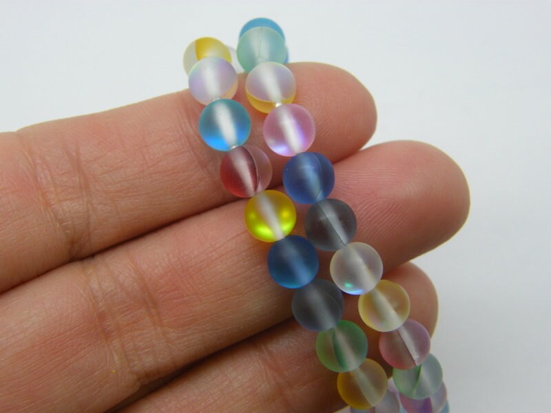 60  Beads imitation moon stone frosted holographic  6mm glass B240