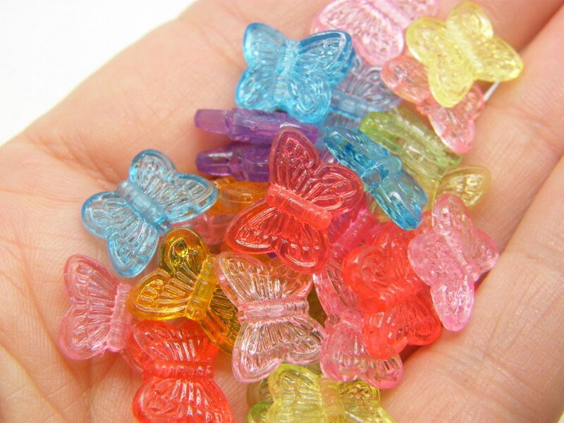 50 Butterfly beads random mixed transparent acrylic BB801  - SALE 50% OFF