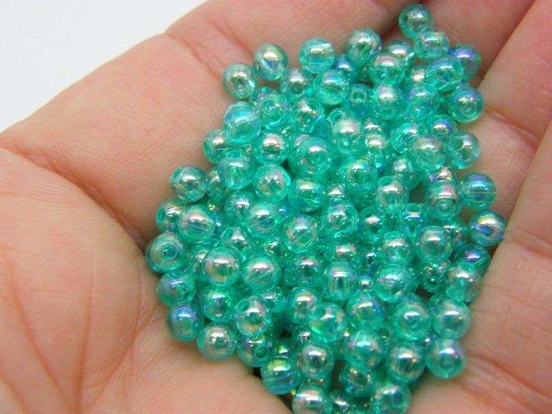 400 Beads medium turquoise AB  4mm acrylic AB124
