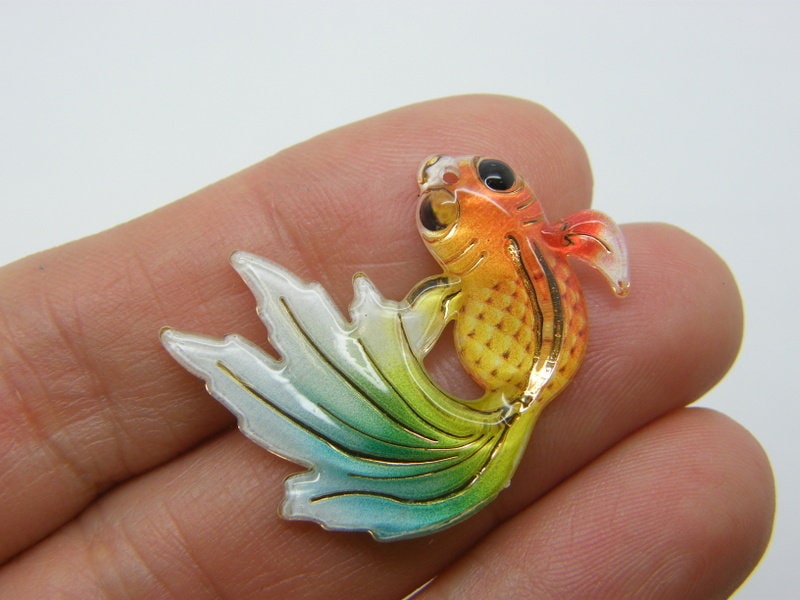 6 Goldfish fish pendants orange green acrylic FF43