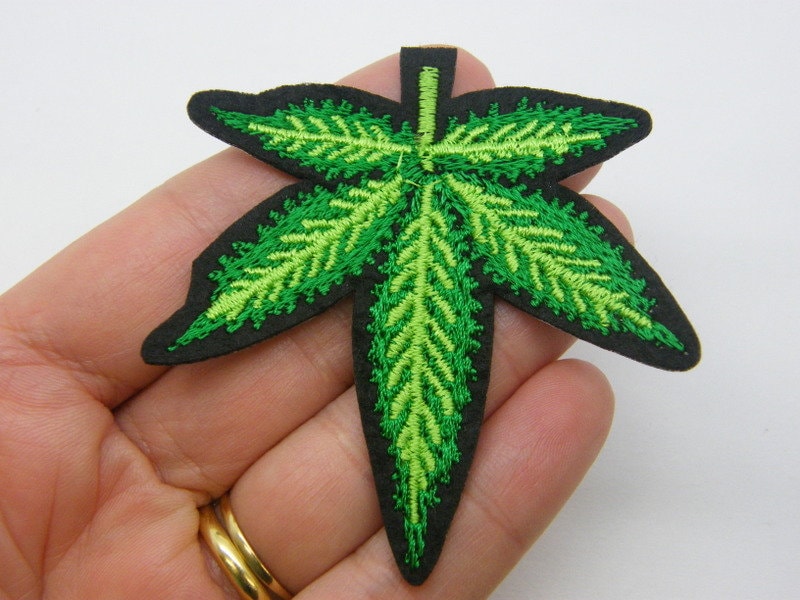 2 Marijuana weed leaf patches green black L