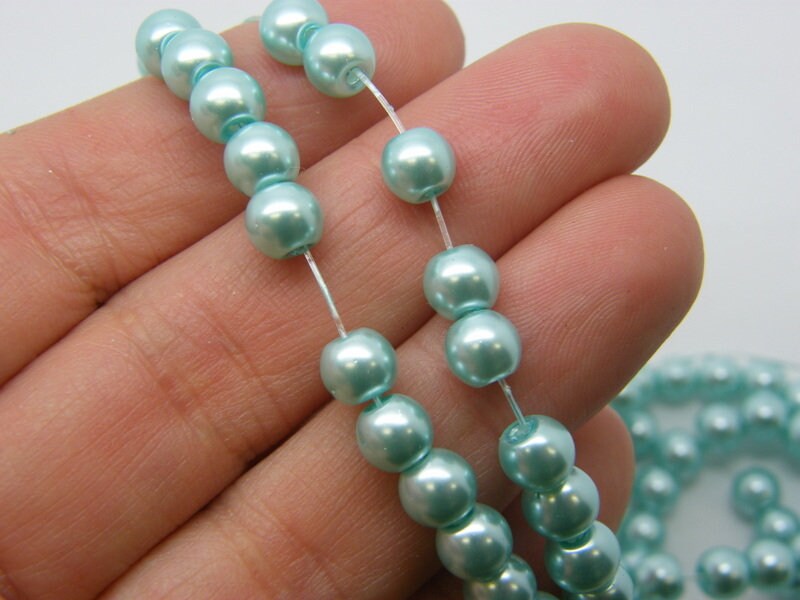 140 Light turquoise blue imitation pearl glass 6mm beads B241 - SALE 50% OFF