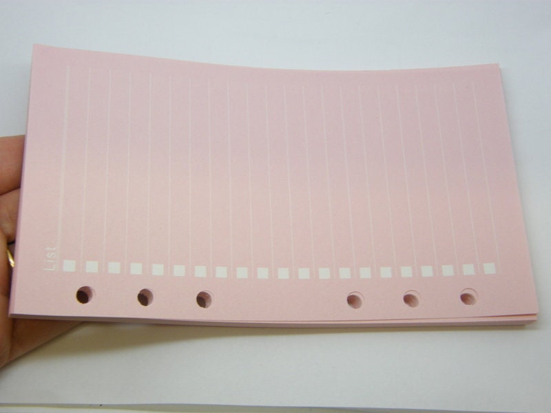 40 Sheets pink List lined paper refill file for size A6 - SALE 50% OFF
