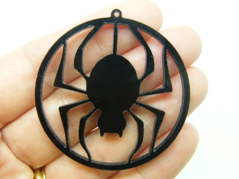 2 Spider pendants Halloween black acrylic HC44