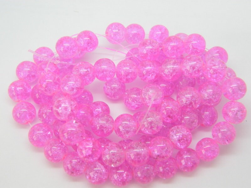 80 Pink crackle glass beads 10mm B231 - SALE 50% OFF