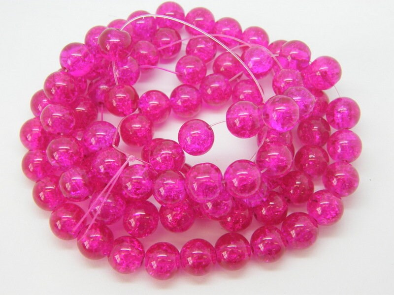 80 Dark pink crackle glass beads 10mm B238 - SALE 50% OFF