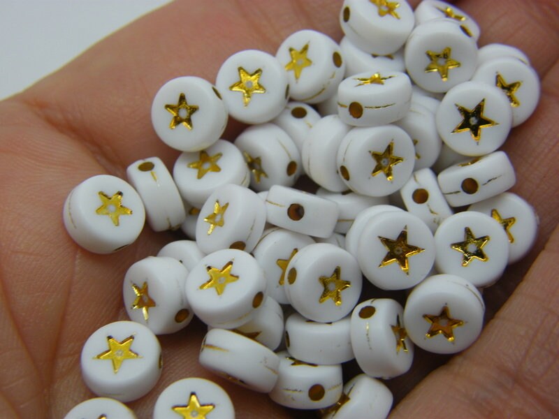 100 Star beads white gold acrylic AB251  - SALE 50% OFF