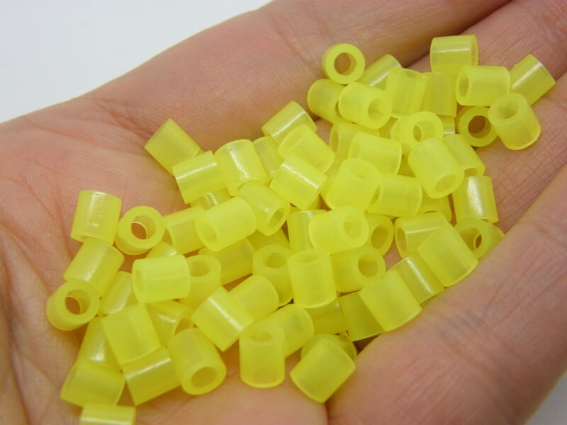 200 Yellow neon beads cylinder 5 x 5mm acrylic BB777  - SALE 50% OFF