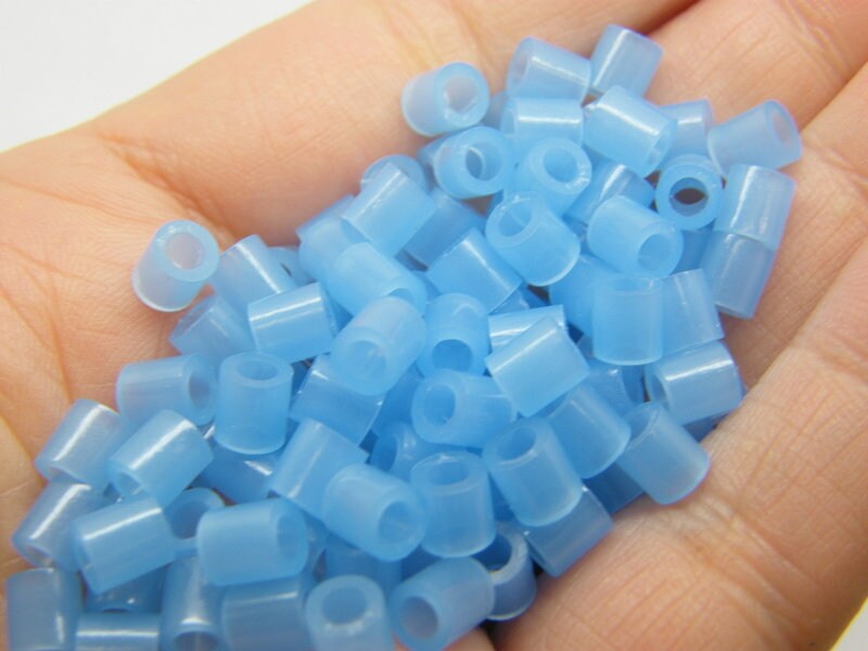 200 Blue neon beads cylinder 5 x 5mm acrylic BB780  - SALE 50% OFF