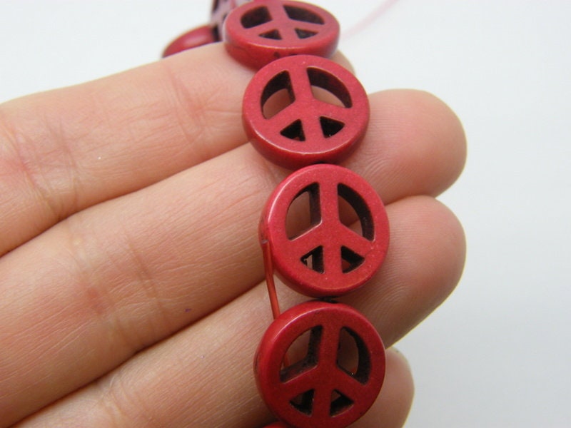 24  Red peace sign beads 15 x 15mm P1  - SALE 50 5OFF