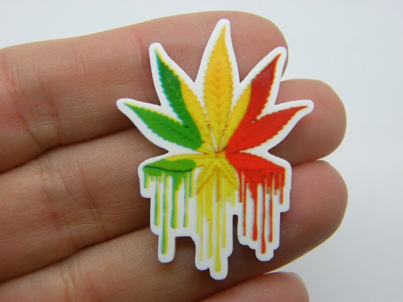 8 Beautifully printed dripping marijuana weed leaf embellishment cabochons resin L91