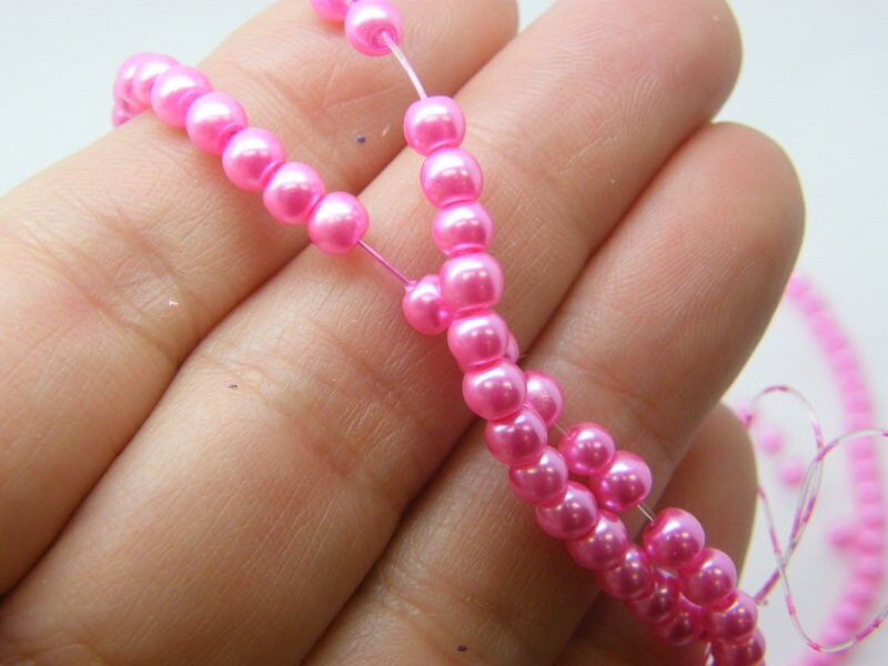 200 Pink imitation pearl glass 4mm beads B243  - SALE 50% OFF